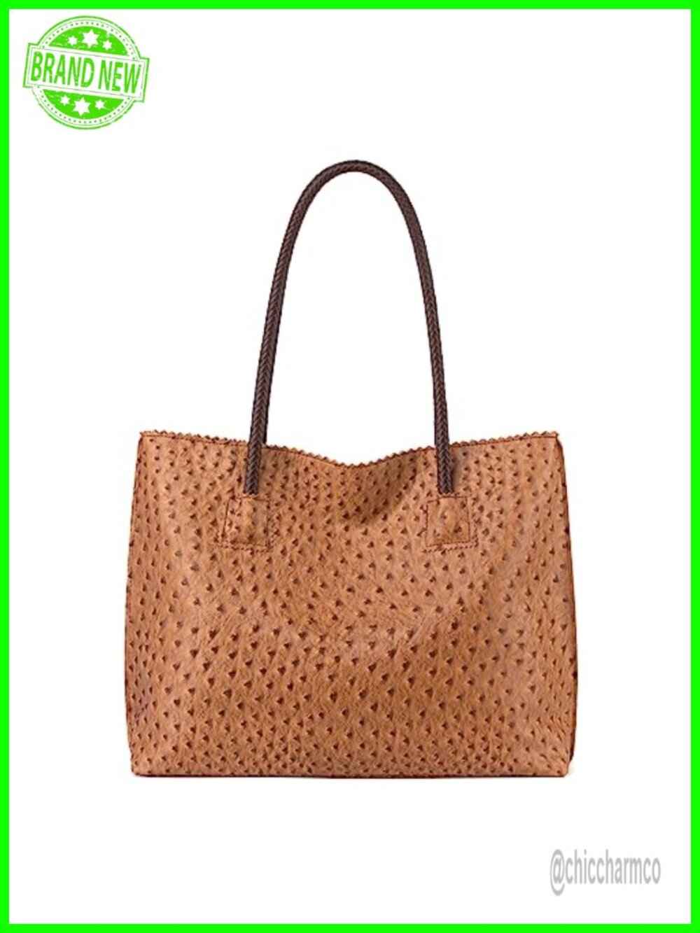 Ostrich Vegan Leather Tote Bag Large Hobo Shoulder Purse with Zipper